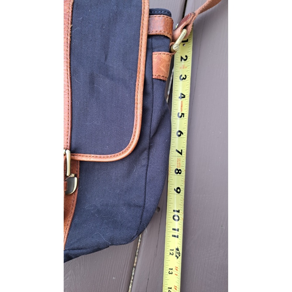 Fossil Mens Black Canvas Leather Trim Messenger Bag Laptop Crossbody Briefcase - Picture 3 of 14